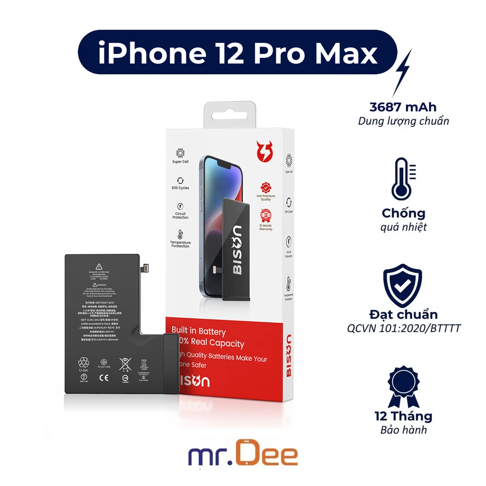 Pin iPhone 12 Pro Max Dung Lượng Chuẩn Bison