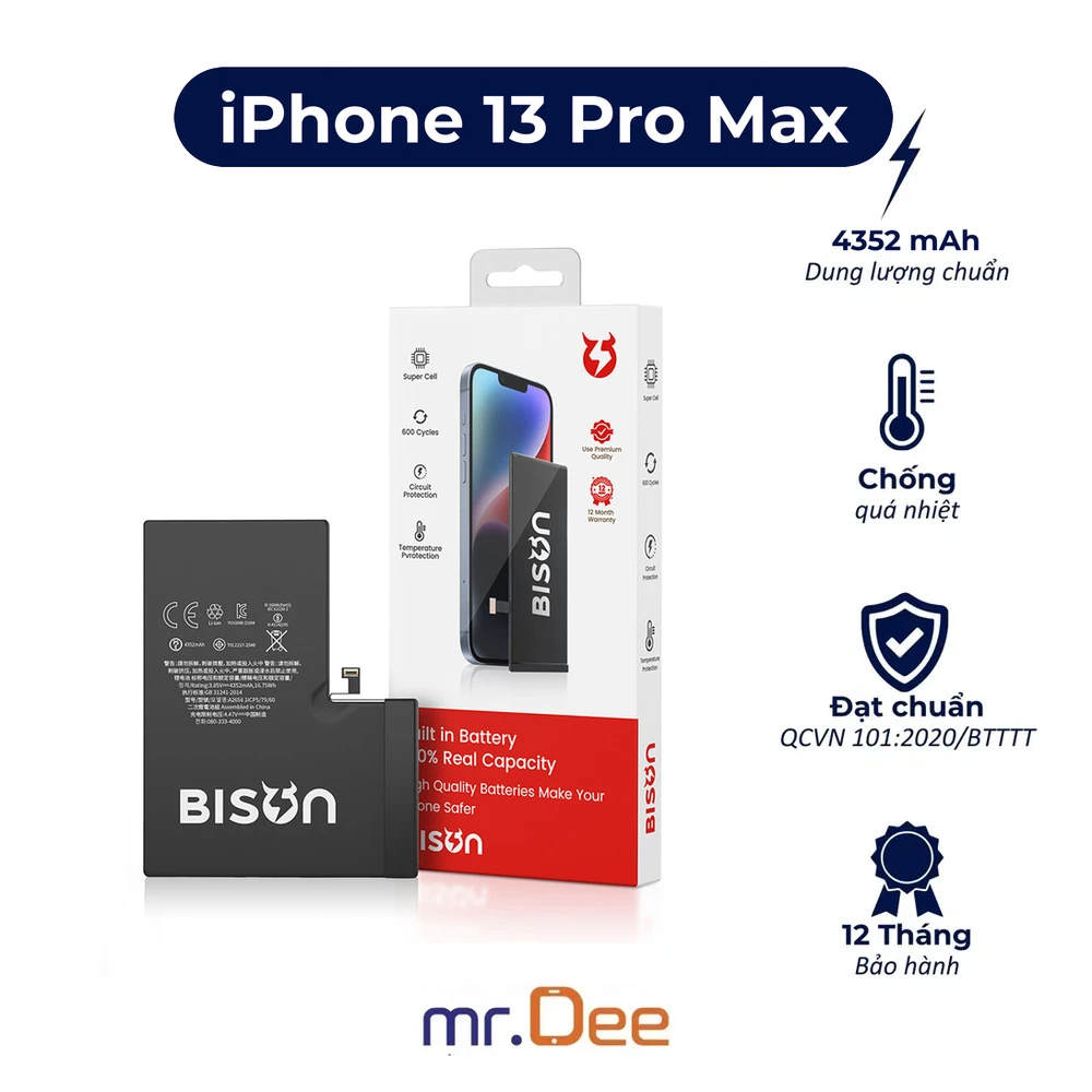 Pin iPhone 13 Pro Max Dung Lượng Chuẩn Bison
