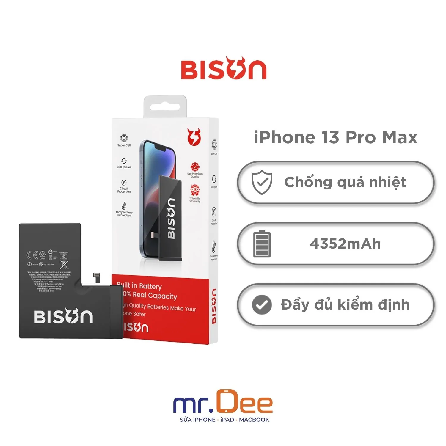 Pin iPhone 13 Pro Max Dung Lượng Chuẩn Bison